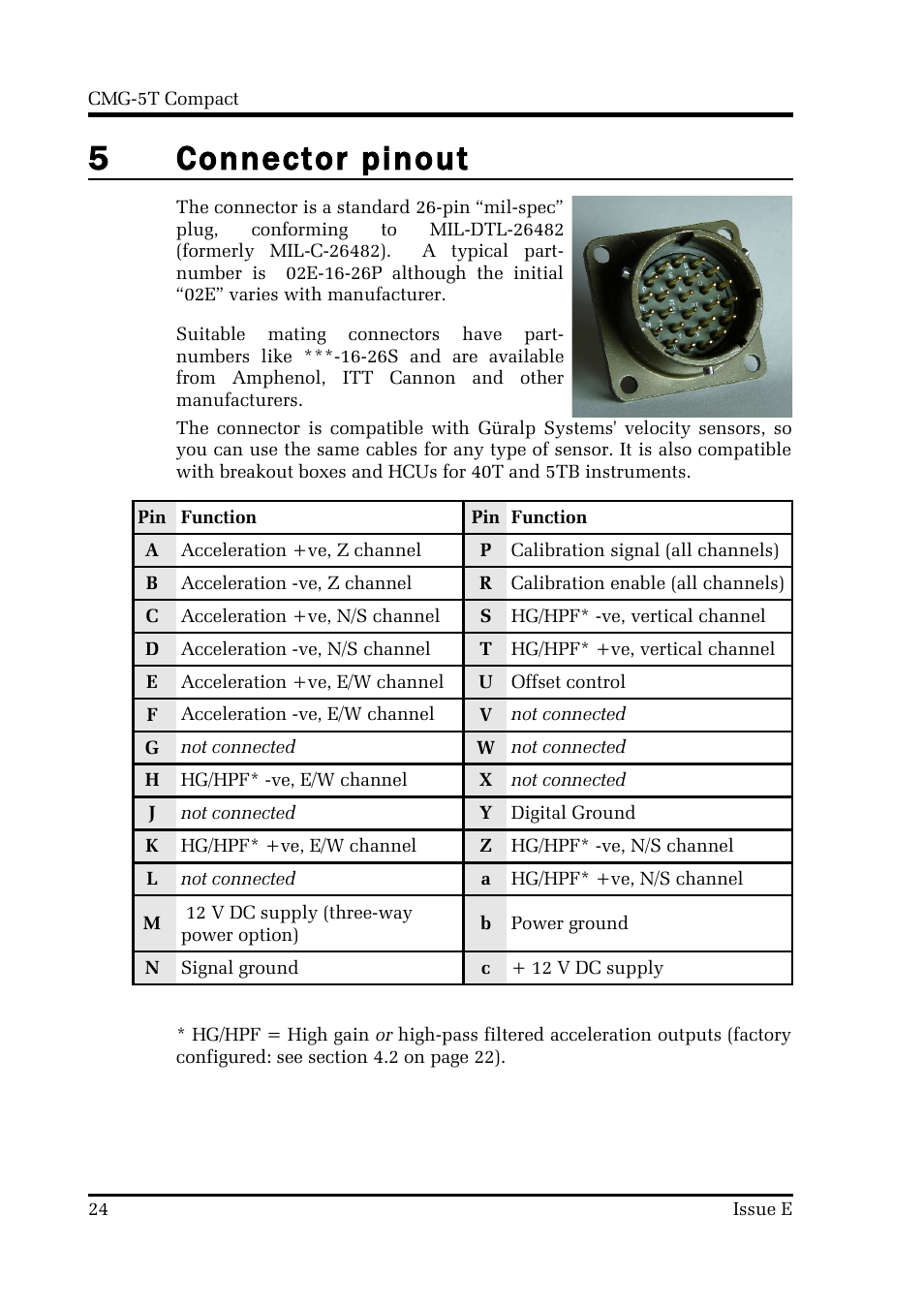 5connector pinout | Guralp Systems CMG-5T Compact User Manual | Page 24 / 27