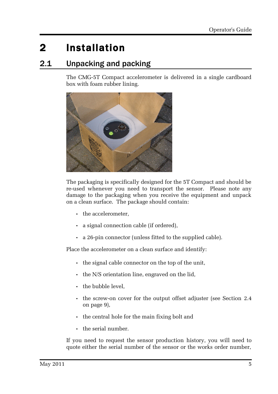 2installation, 1 unpacking and packing | Guralp Systems CMG-5T Compact User Manual | Page 5 / 27