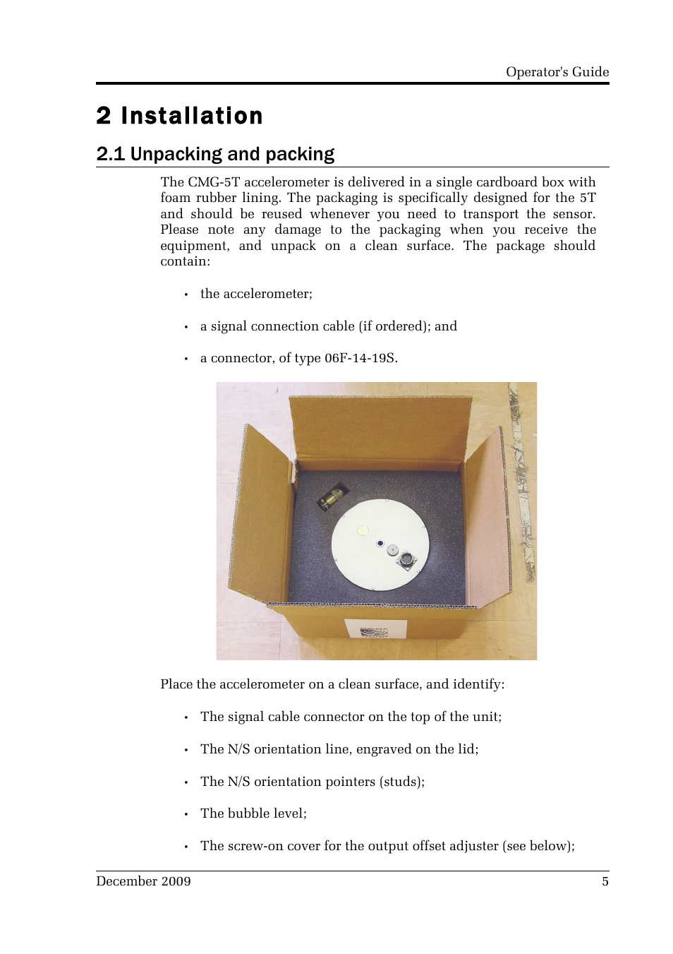 2 installation, 1 unpacking and packing | Guralp Systems CMG-5T User Manual | Page 5 / 25