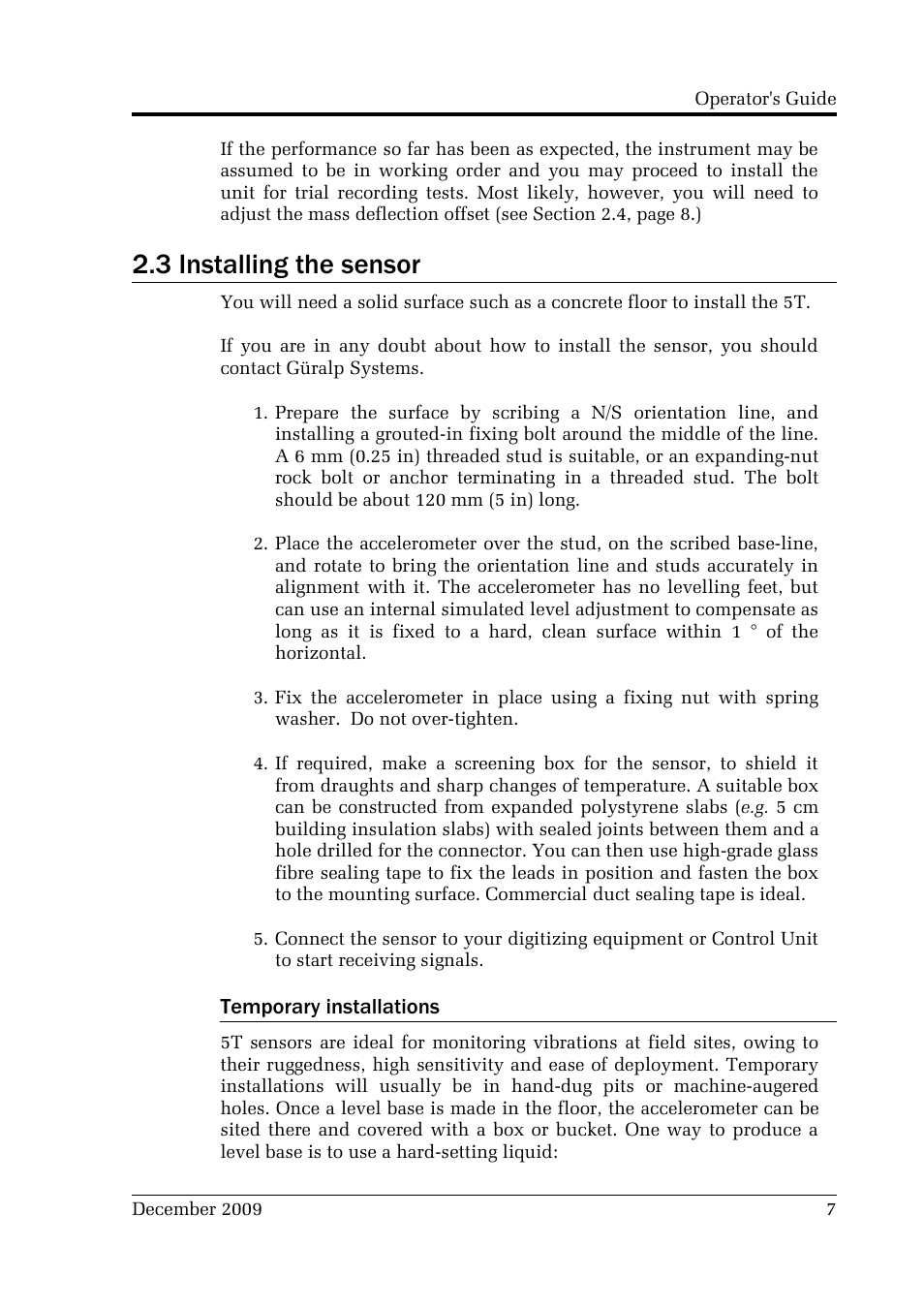 3 installing the sensor | Guralp Systems CMG-5T User Manual | Page 7 / 25