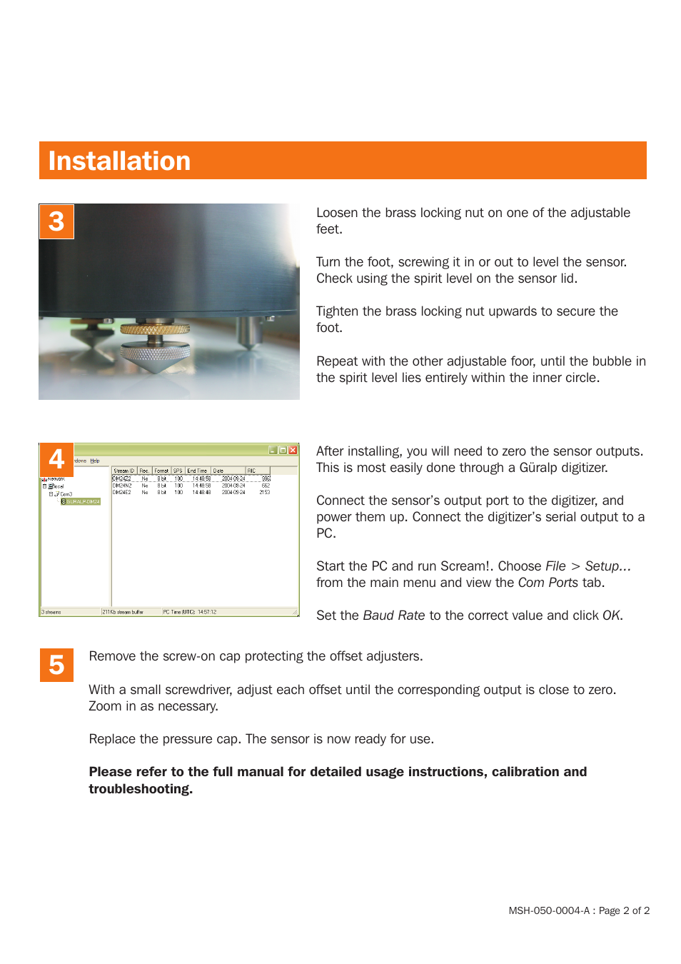 Installation | Guralp Systems CMG-5T Installation User Manual | Page 2 / 2