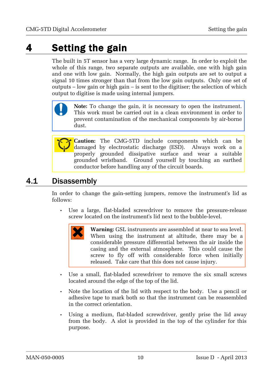4setting the gain, 1 disassembly | Guralp Systems CMG-5TD User Manual | Page 10 / 41