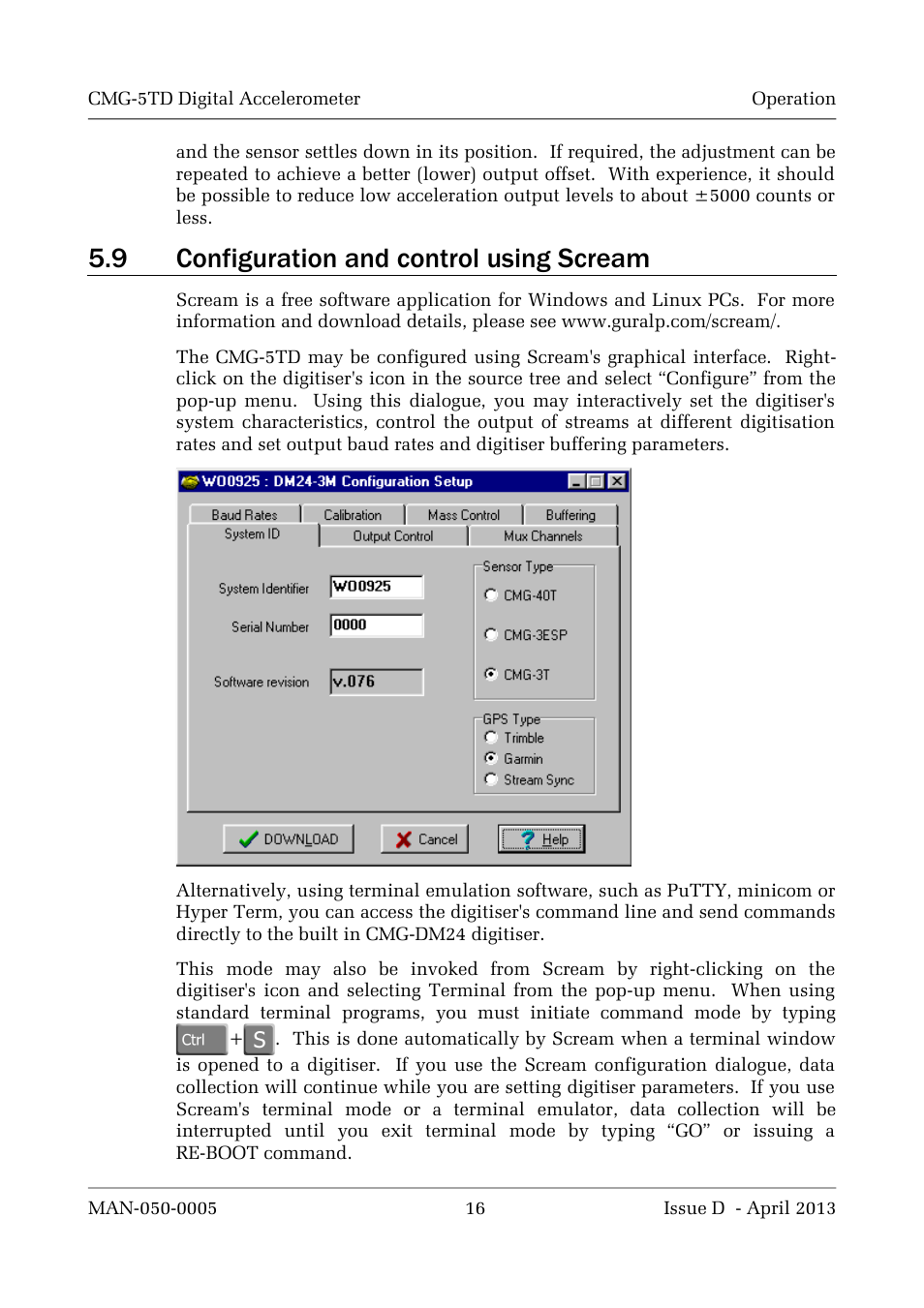 9 configuration and control using scream | Guralp Systems CMG-5TD User Manual | Page 16 / 41