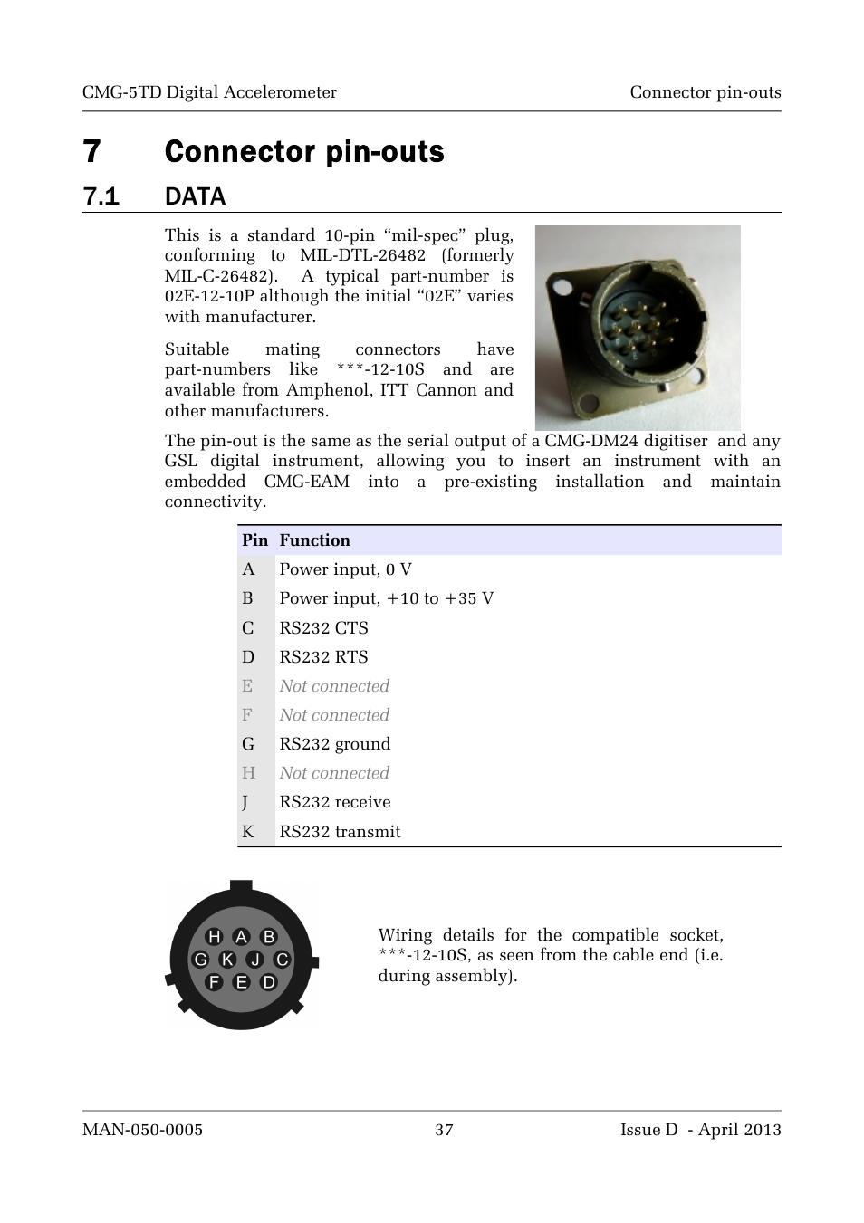 7connector pin-outs, 1 data | Guralp Systems CMG-5TD User Manual | Page 37 / 41