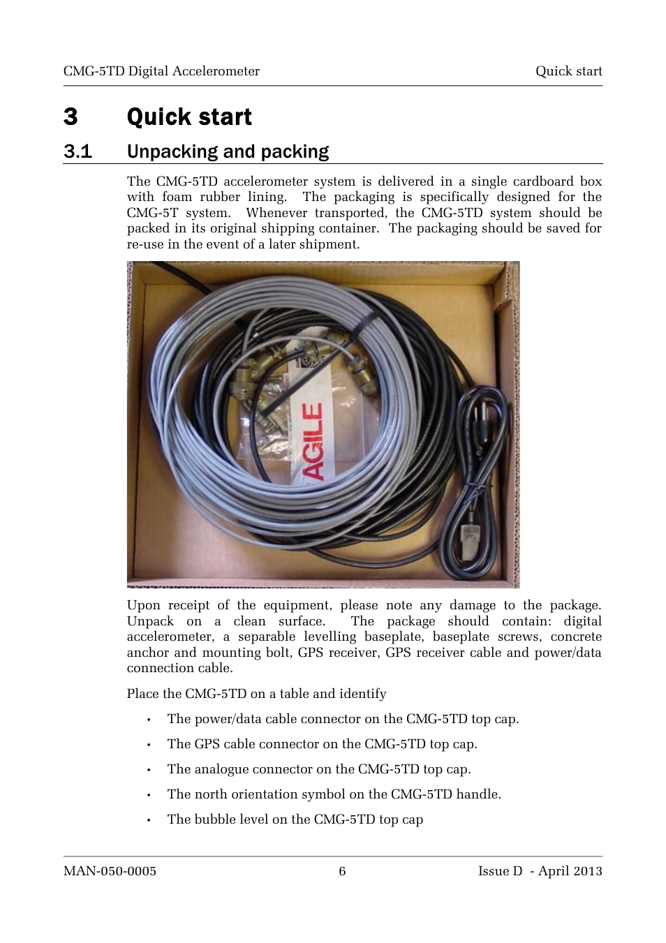 3quick start, 1 unpacking and packing | Guralp Systems CMG-5TD User Manual | Page 6 / 41