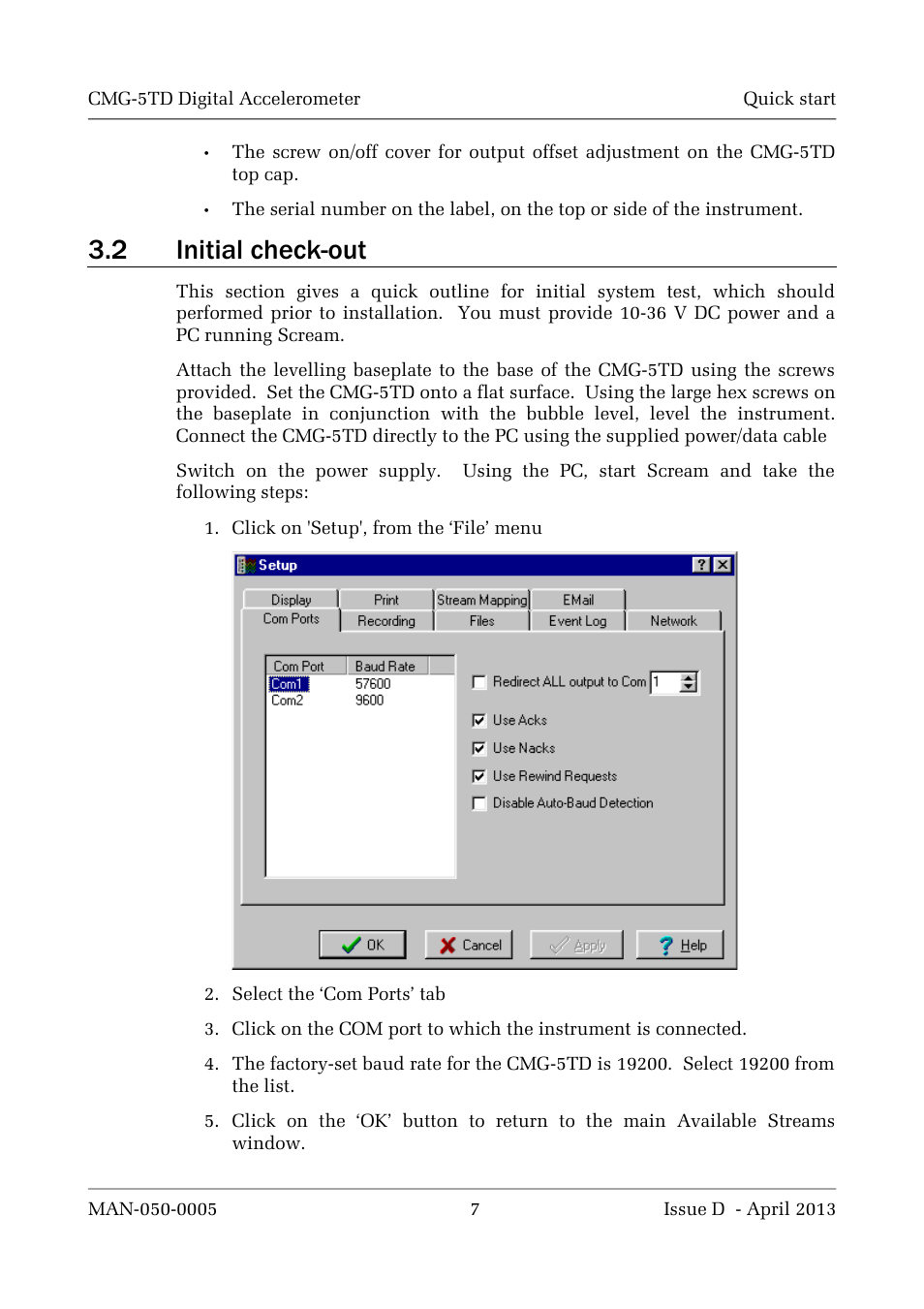 2 initial check-out | Guralp Systems CMG-5TD User Manual | Page 7 / 41