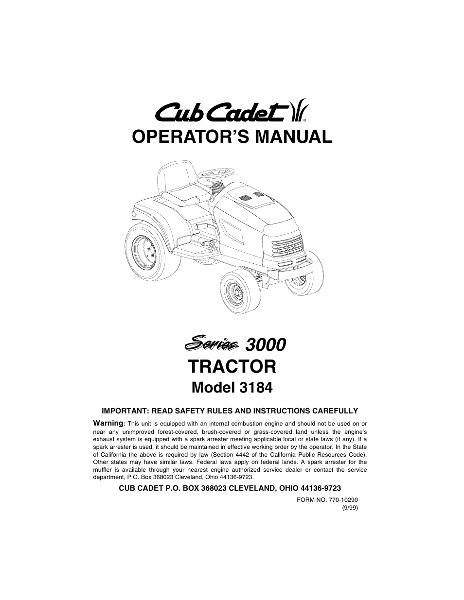 Cub Cadet 3184 User Manual | 56 pages
