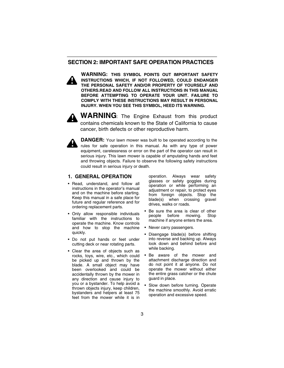 Warning | Cub Cadet 3184 User Manual | Page 3 / 56