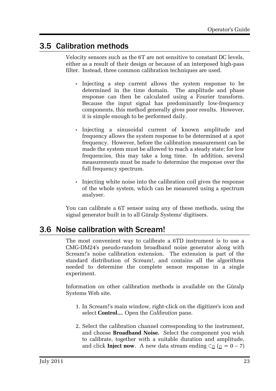 5 calibration methods, 6 noise calibration with scream | Guralp Systems CMG-6T User Manual | Page 23 / 31