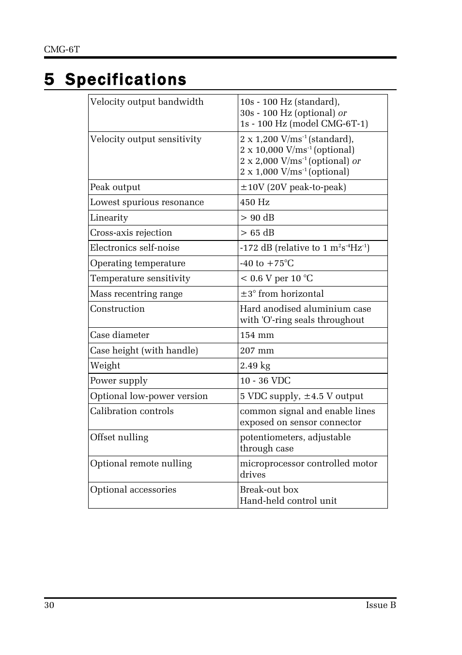 5 specifications | Guralp Systems CMG-6T User Manual | Page 30 / 31