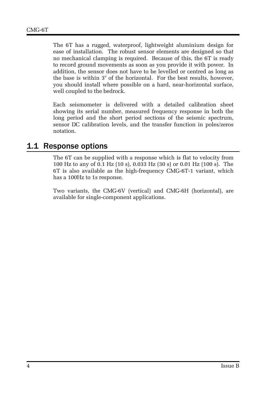 1 response options | Guralp Systems CMG-6T User Manual | Page 4 / 31