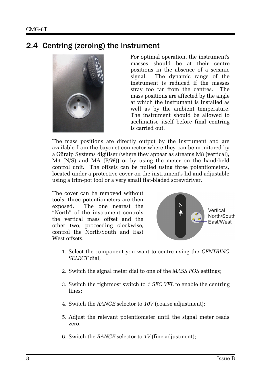 4 centring (zeroing) the instrument | Guralp Systems CMG-6T User Manual | Page 8 / 31