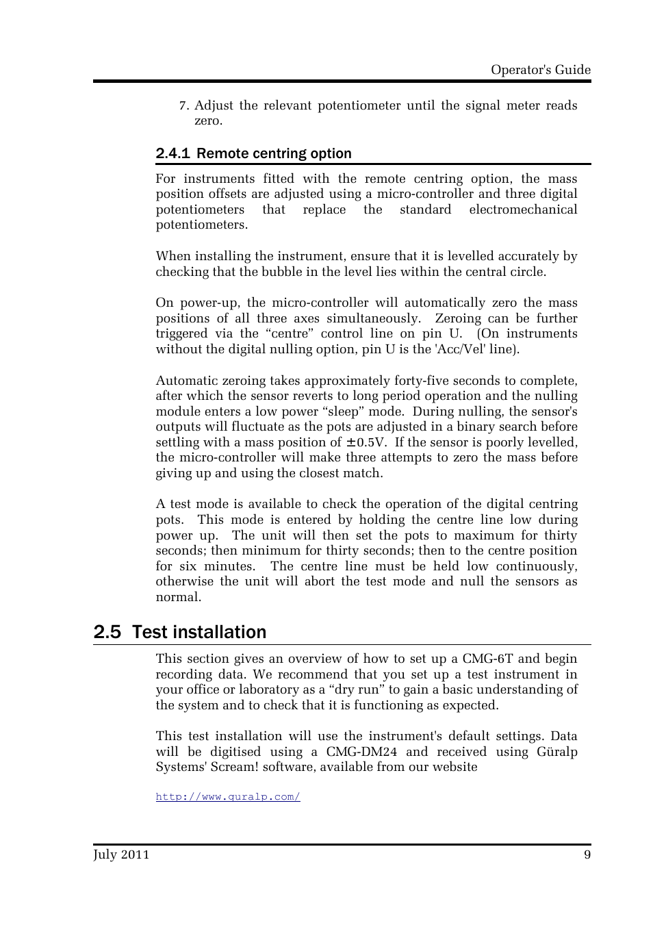 5 test installation | Guralp Systems CMG-6T User Manual | Page 9 / 31