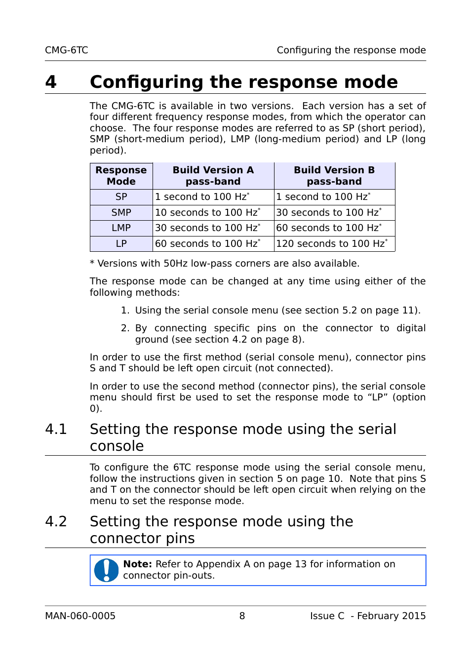 4 configuring the response mode, N 4 o, 4configuring the response mode | Guralp Systems CMG-6TC User Manual | Page 10 / 17