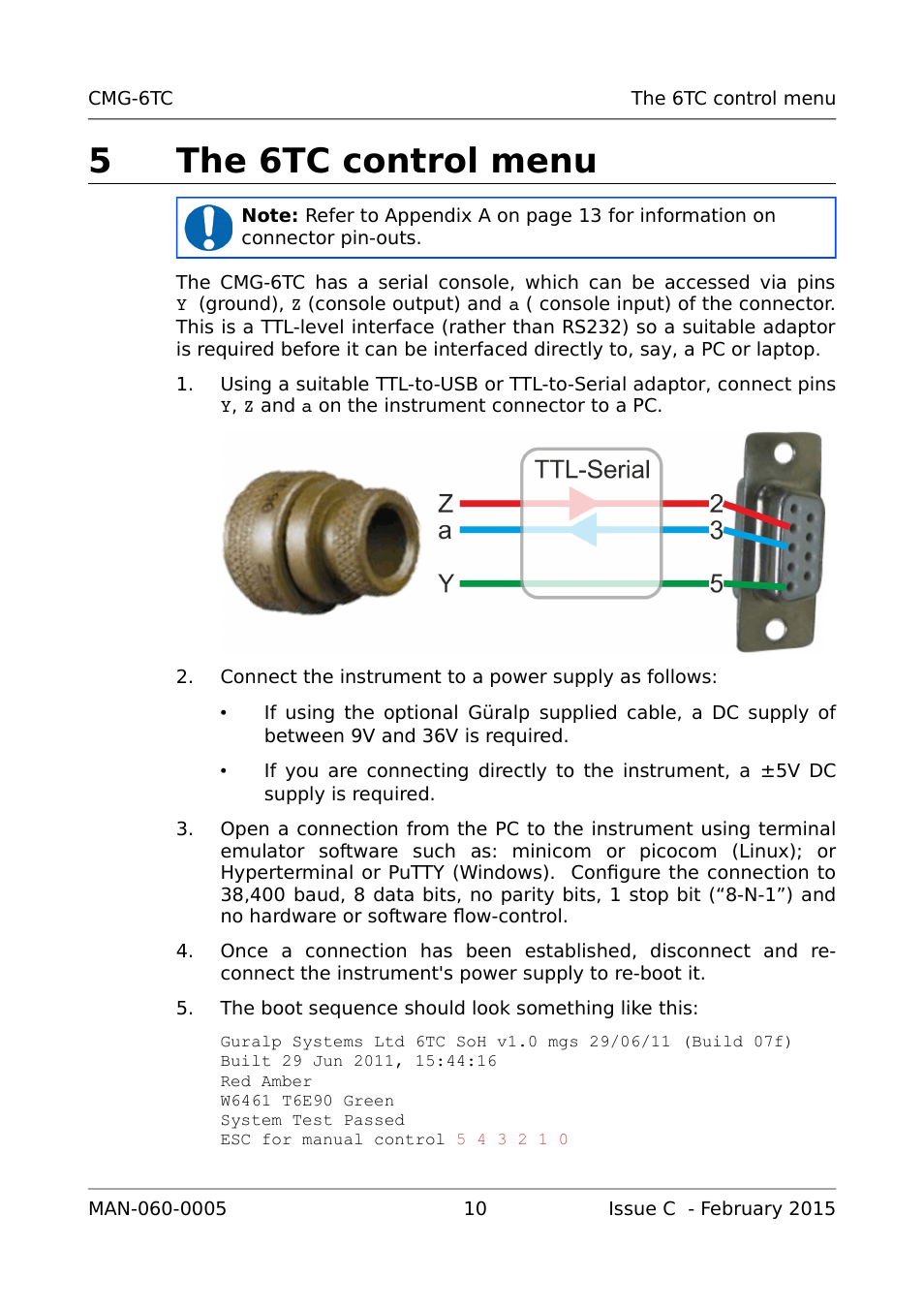 5 the 6tc control menu, 5the 6tc control menu | Guralp Systems CMG-6TC User Manual | Page 12 / 17