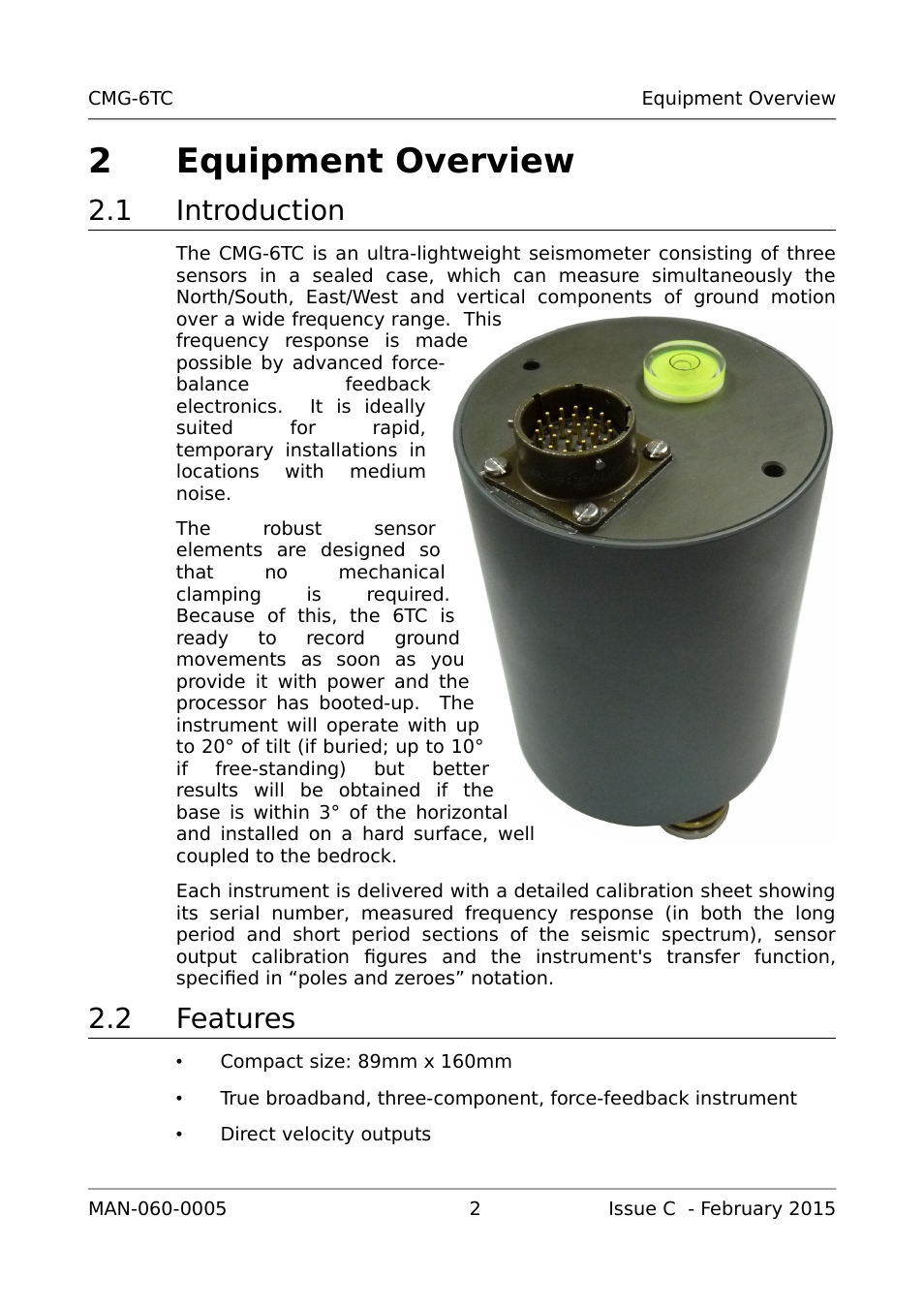 2 equipment overview, 1 introduction, 2 features | 2equipment overview | Guralp Systems CMG-6TC User Manual | Page 4 / 17