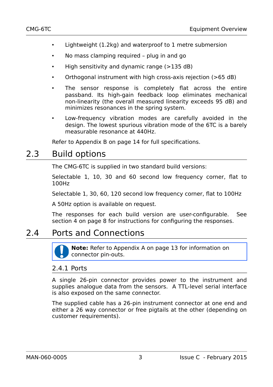 3 build options, 4 ports and connections, 1 ports | Guralp Systems CMG-6TC User Manual | Page 5 / 17