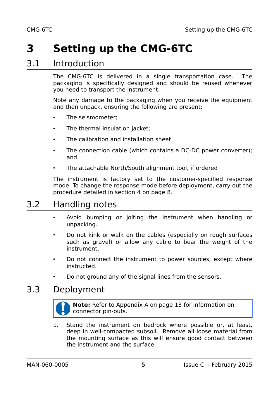 3 setting up the cmg-6tc, 1 introduction, 2 handling notes | 3 deployment, 3setting up the cmg-6tc | Guralp Systems CMG-6TC User Manual | Page 7 / 17