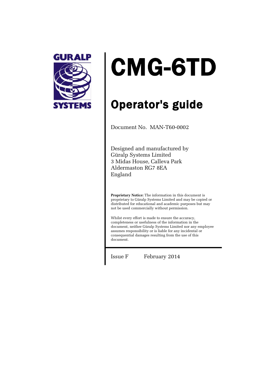 Guralp Systems CMG-6TD User Manual | 108 pages