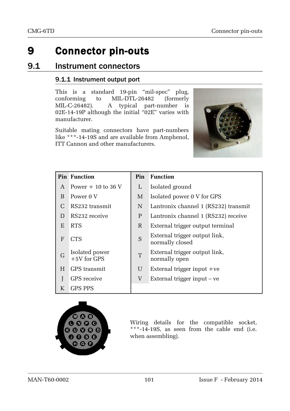 9connector pin-outs, 1 instrument connectors | Guralp Systems CMG-6TD User Manual | Page 101 / 108