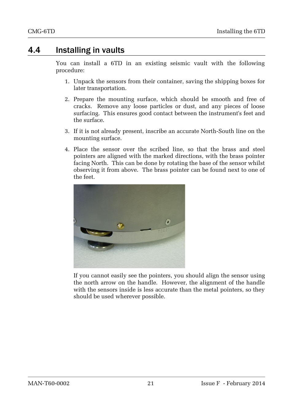 4 installing in vaults | Guralp Systems CMG-6TD User Manual | Page 21 / 108