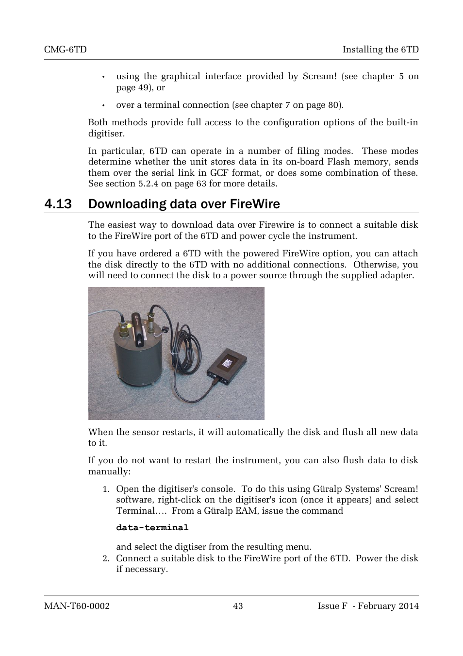 13 downloading data over firewire | Guralp Systems CMG-6TD User Manual | Page 43 / 108