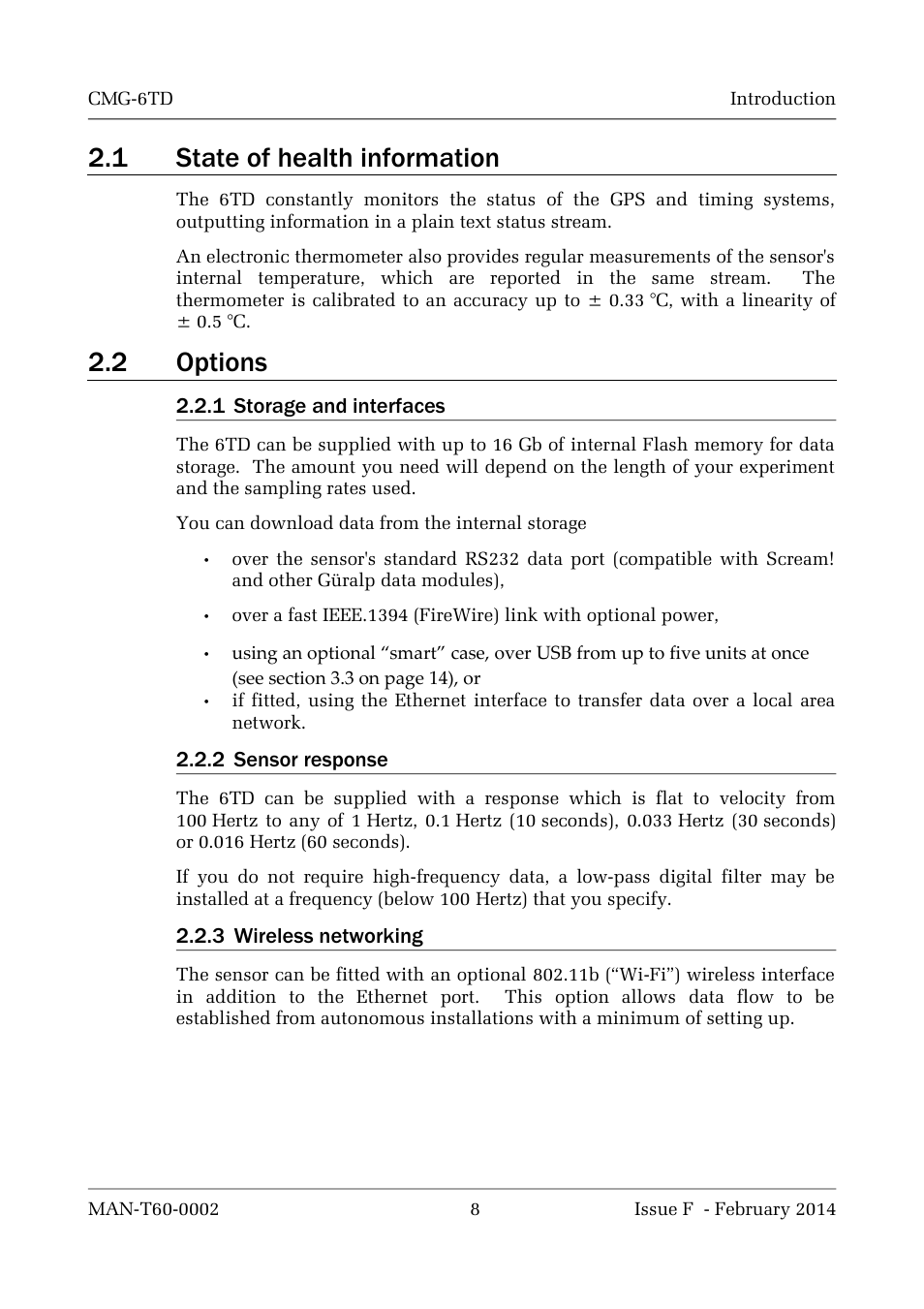 1 state of health information, 2 options | Guralp Systems CMG-6TD User Manual | Page 8 / 108