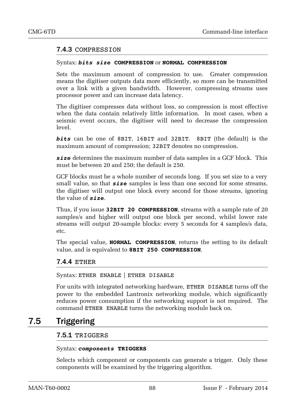 5 triggering | Guralp Systems CMG-6TD User Manual | Page 88 / 108