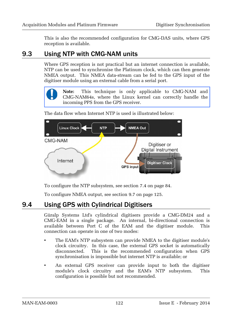 3 using ntp with cmg-nam units, 4 using gps with cylindrical digitisers | Guralp Systems CMG-DCM build <10,000 User Manual | Page 122 / 288