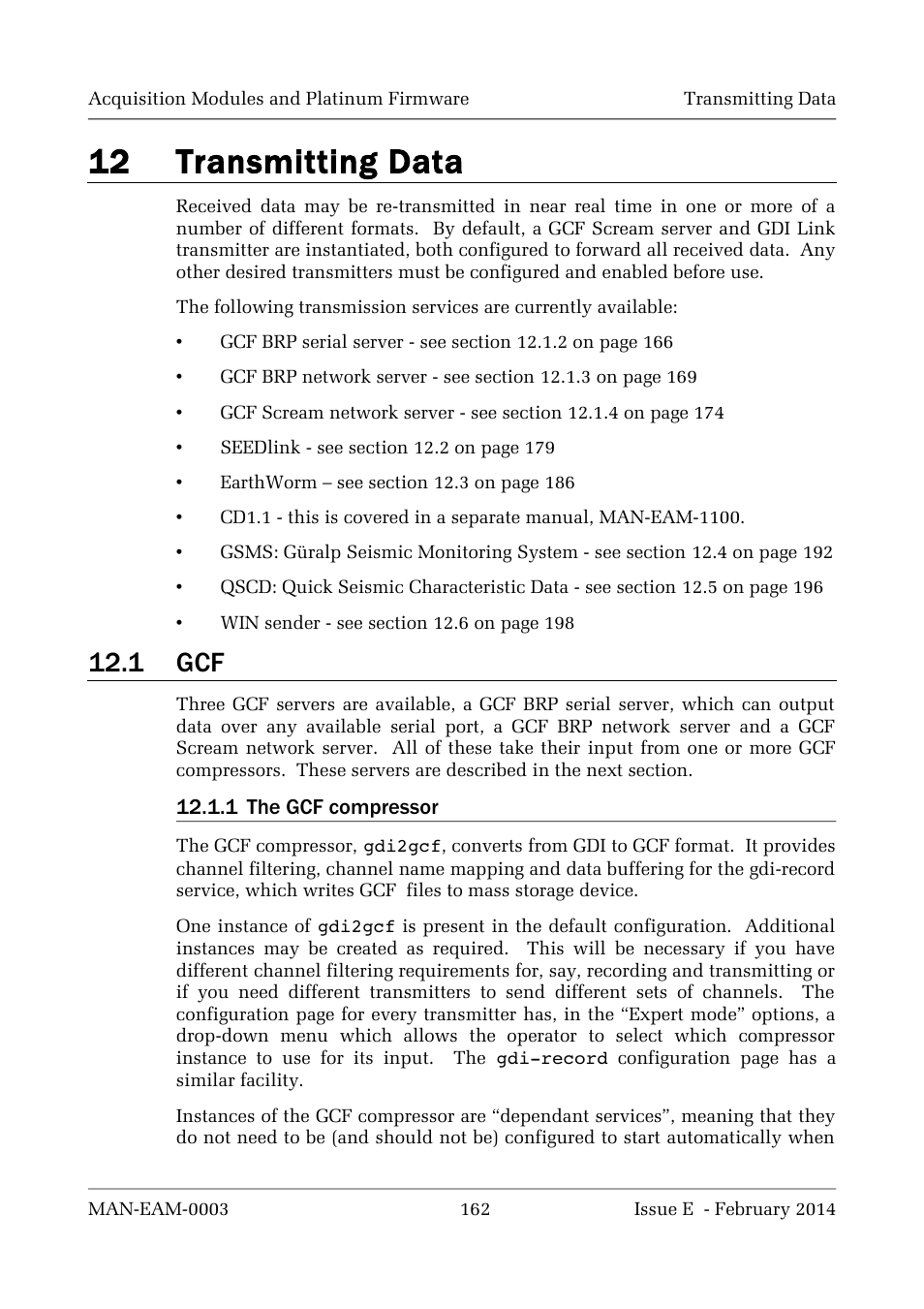 12 transmitting data, 1 gcf | Guralp Systems CMG-DCM build <10,000 User Manual | Page 162 / 288