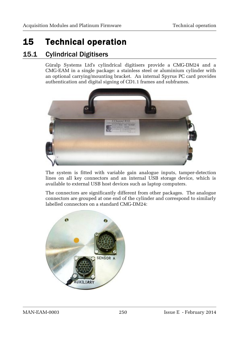 15 technical operation, 1 cylindrical digitisers | Guralp Systems CMG-DCM build <10,000 User Manual | Page 250 / 288