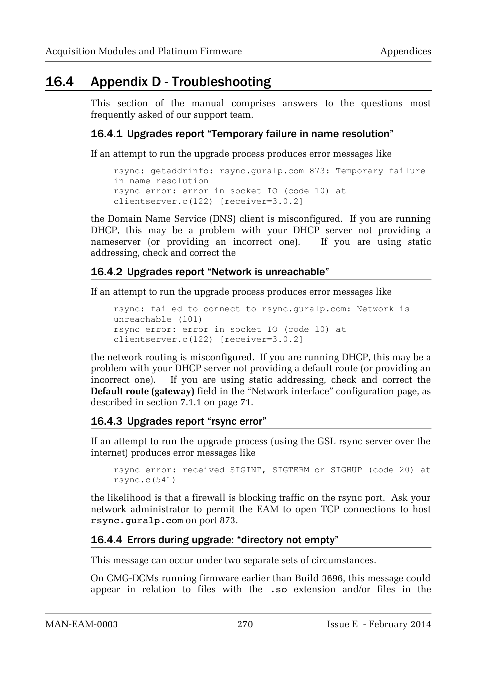4 appendix d - troubleshooting | Guralp Systems CMG-DCM build <10,000 User Manual | Page 270 / 288