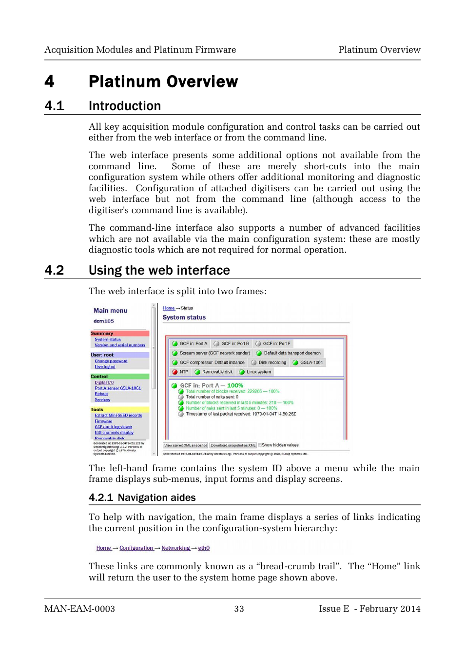 4platinum overview, 1 introduction, 2 using the web interface | Guralp Systems CMG-DCM build <10,000 User Manual | Page 33 / 288