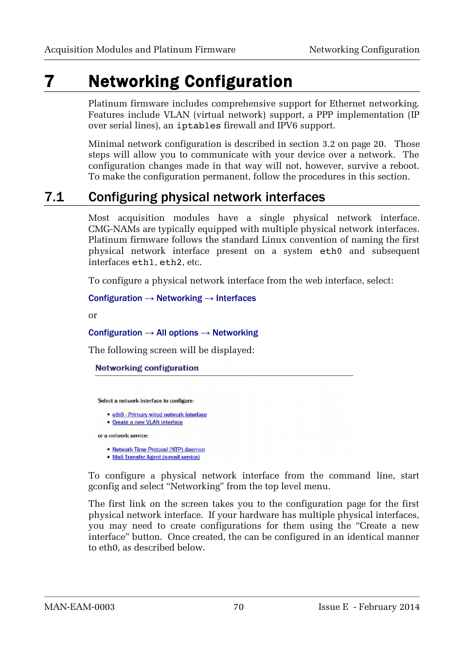 7networking configuration, 1 configuring physical network interfaces | Guralp Systems CMG-DCM build <10,000 User Manual | Page 70 / 288
