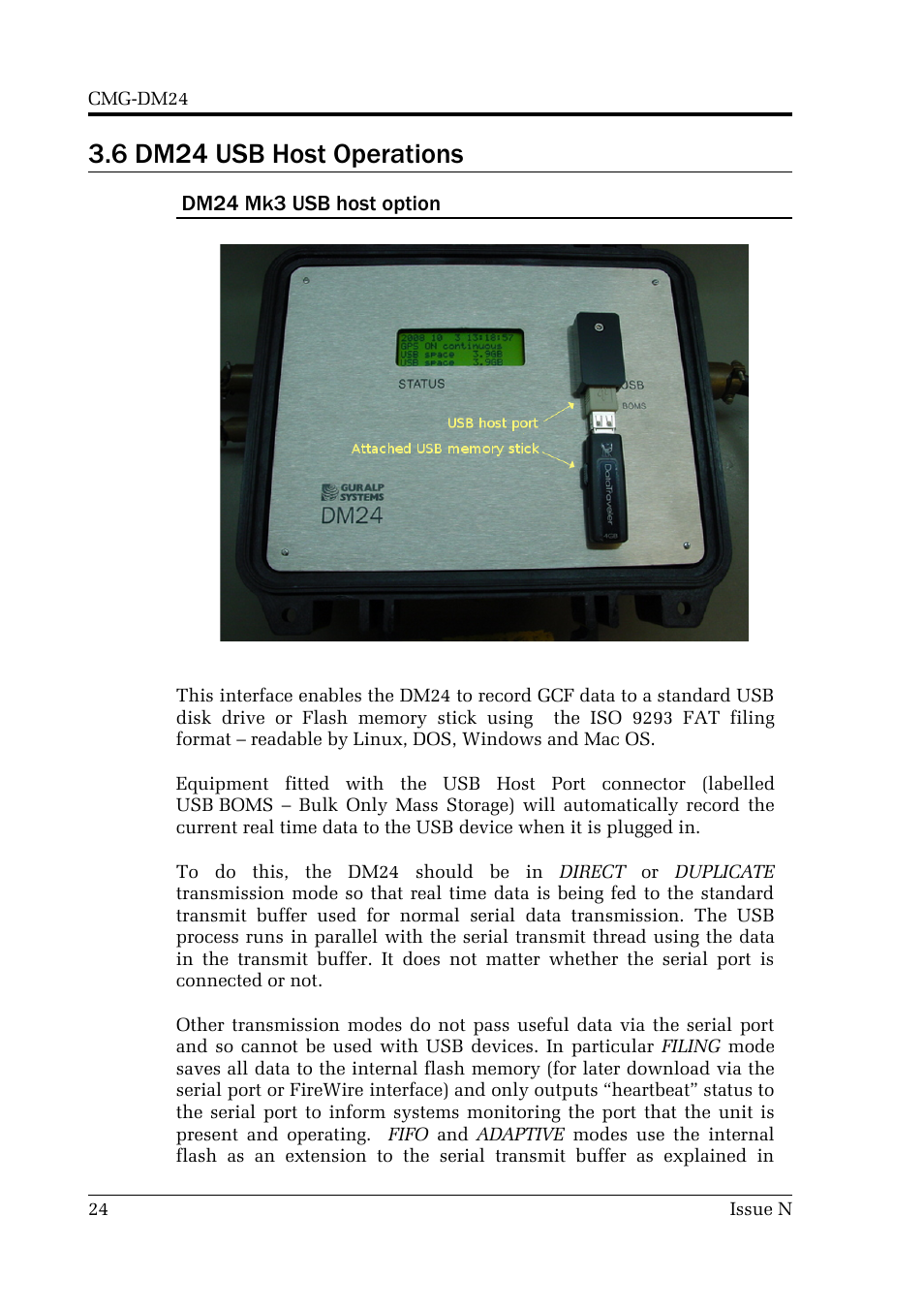 6 dm24 usb host operations | Guralp Systems CMG-DM24 User Manual | Page 24 / 122