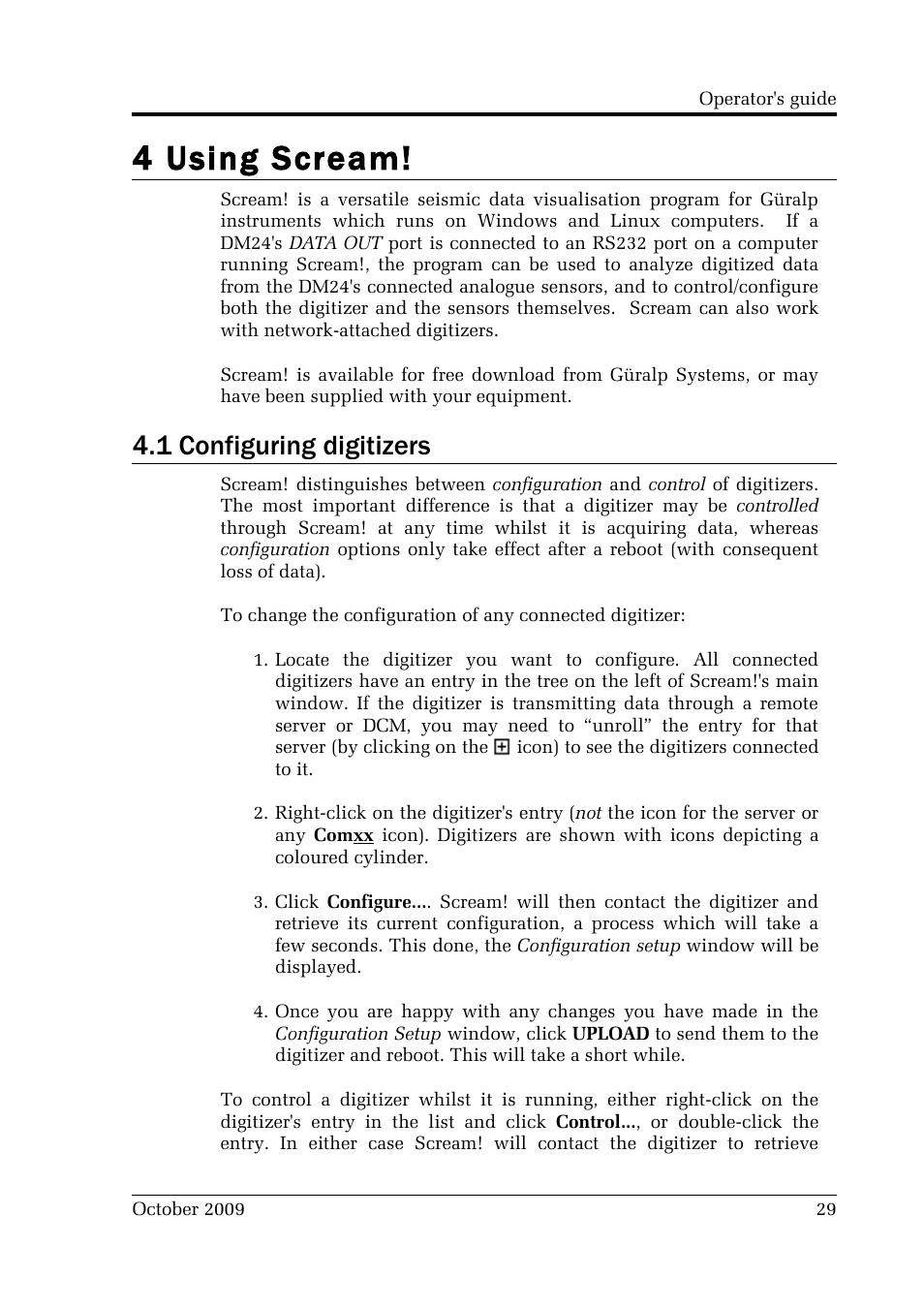 4 using scream, 1 configuring digitizers | Guralp Systems CMG-DM24 User Manual | Page 29 / 122