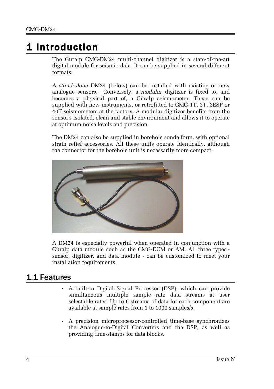 1 introduction, 1 features | Guralp Systems CMG-DM24 User Manual | Page 4 / 122