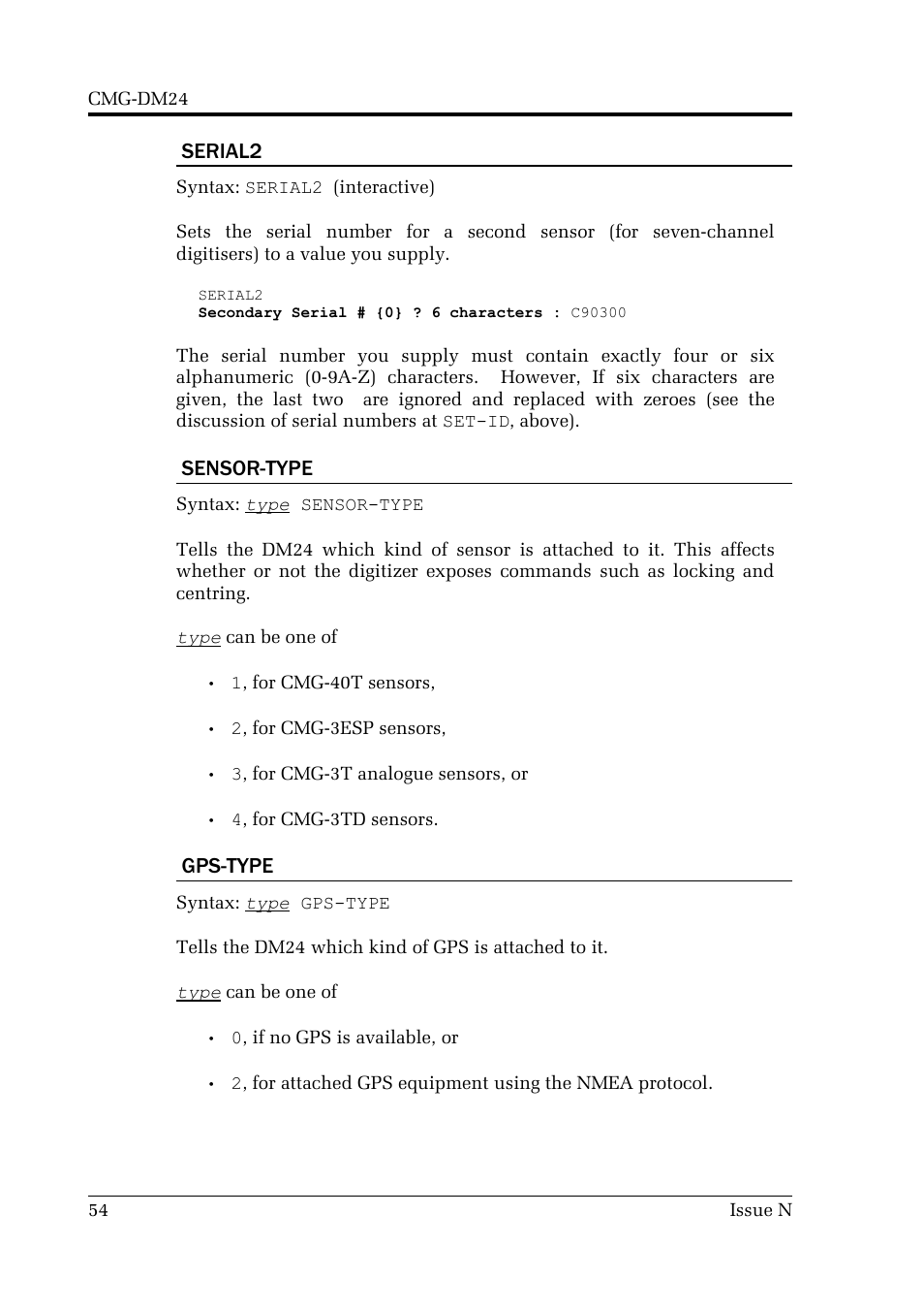 Serial2, Sensor-type, Gps-type | Guralp Systems CMG-DM24 User Manual | Page 54 / 122