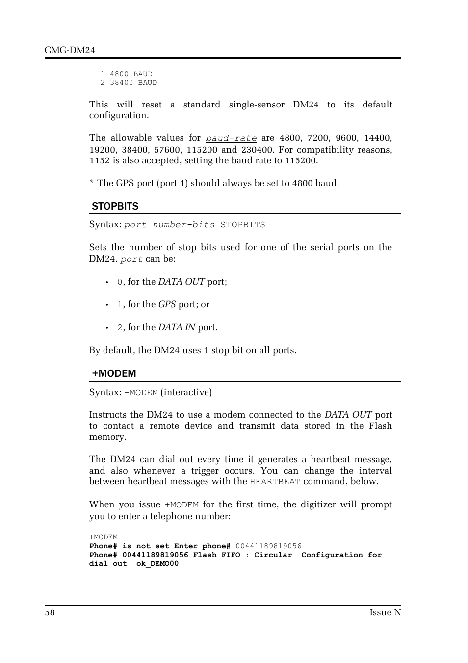 Stopbits, Modem | Guralp Systems CMG-DM24 User Manual | Page 58 / 122