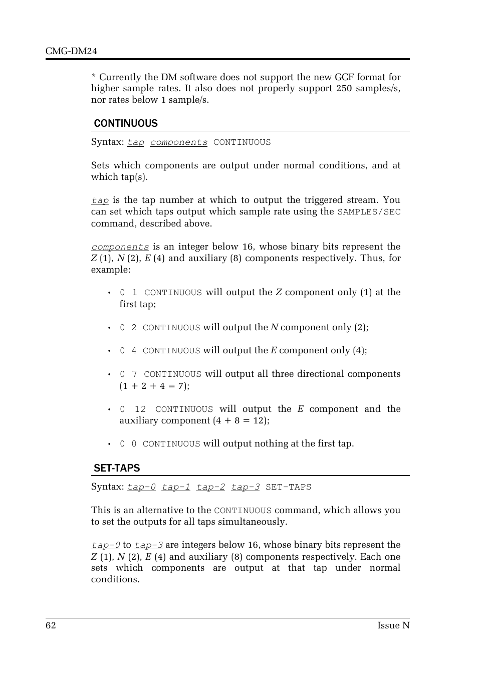 Continuous, Set-taps | Guralp Systems CMG-DM24 User Manual | Page 62 / 122