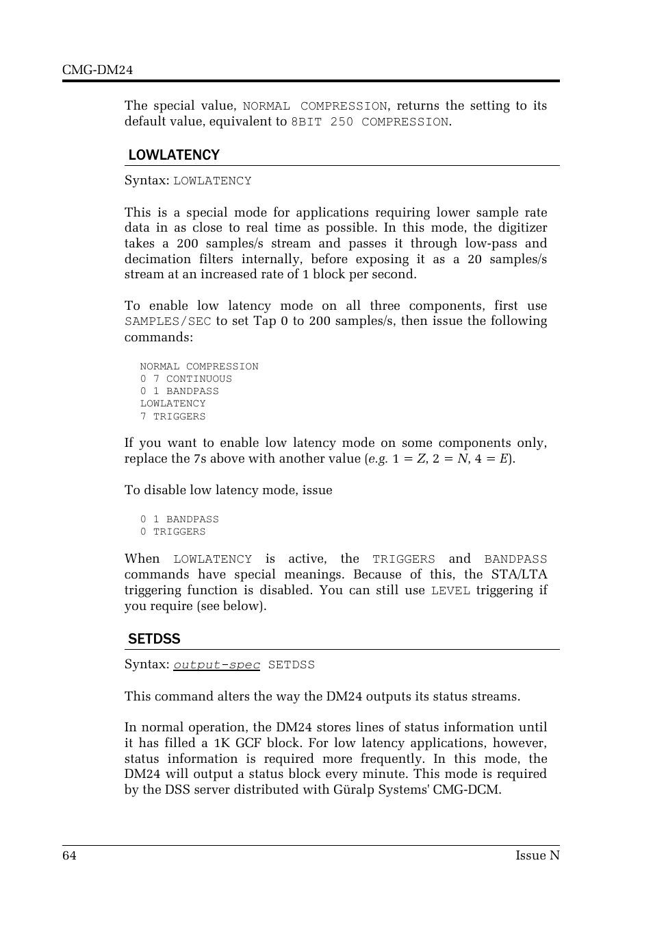 Lowlatency, Setdss | Guralp Systems CMG-DM24 User Manual | Page 64 / 122