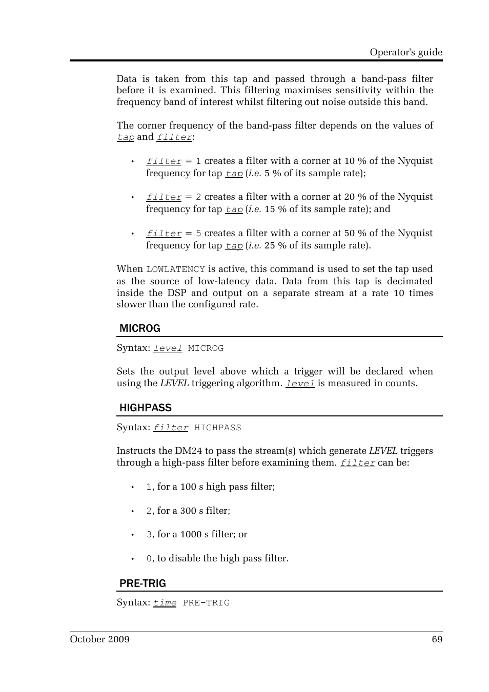 Microg, Highpass, Pre-trig | Guralp Systems CMG-DM24 User Manual | Page 69 / 122