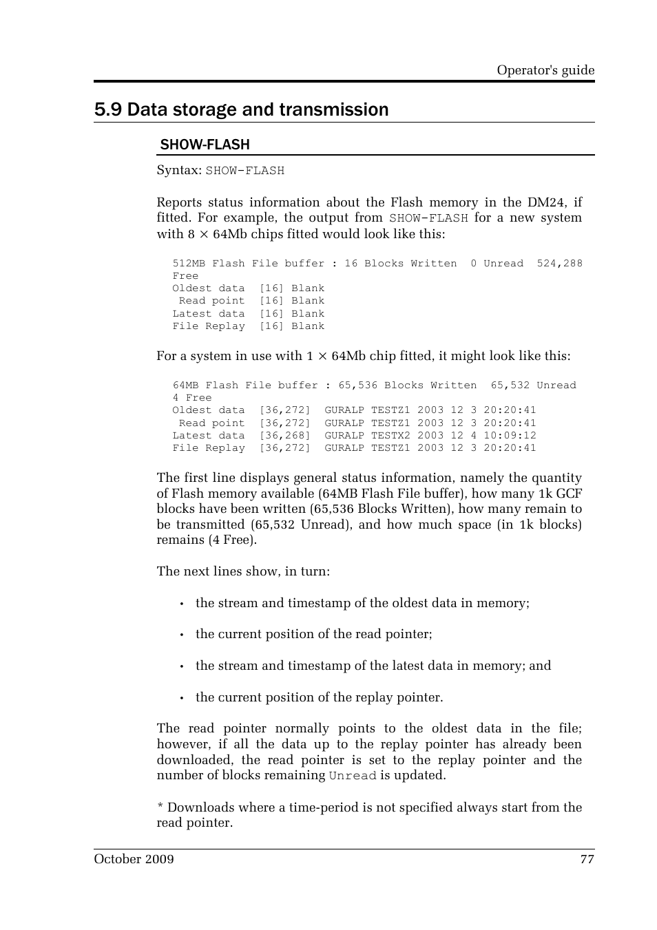 9 data storage and transmission, Show-flash | Guralp Systems CMG-DM24 User Manual | Page 77 / 122