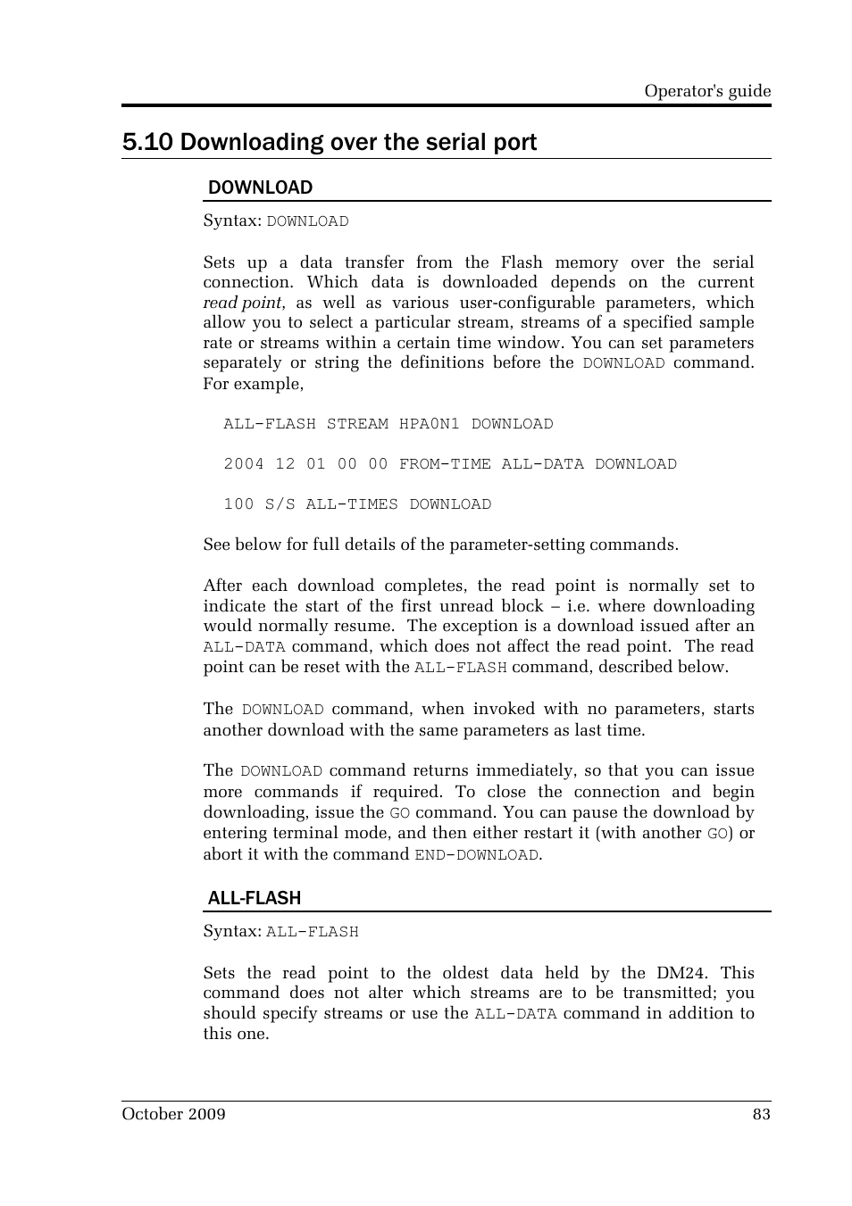 Downloading over the serial port, 10 downloading over the serial port | Guralp Systems CMG-DM24 User Manual | Page 83 / 122