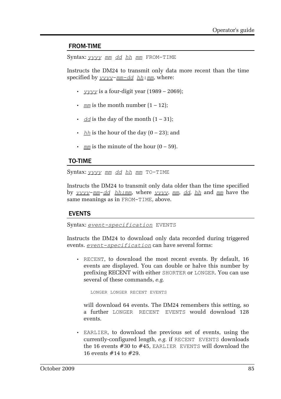 From-time, To-time, Events | Guralp Systems CMG-DM24 User Manual | Page 85 / 122