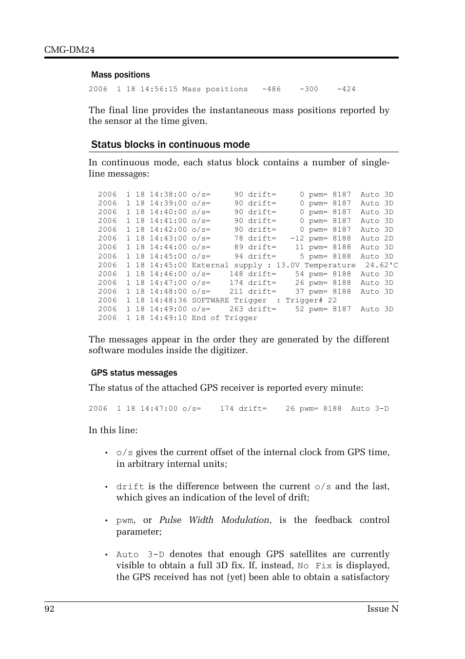 Status blocks in continuous mode | Guralp Systems CMG-DM24 User Manual | Page 92 / 122