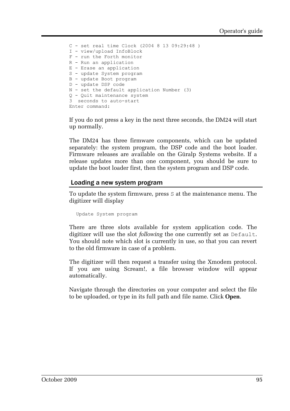 Loading a new system program | Guralp Systems CMG-DM24 User Manual | Page 95 / 122