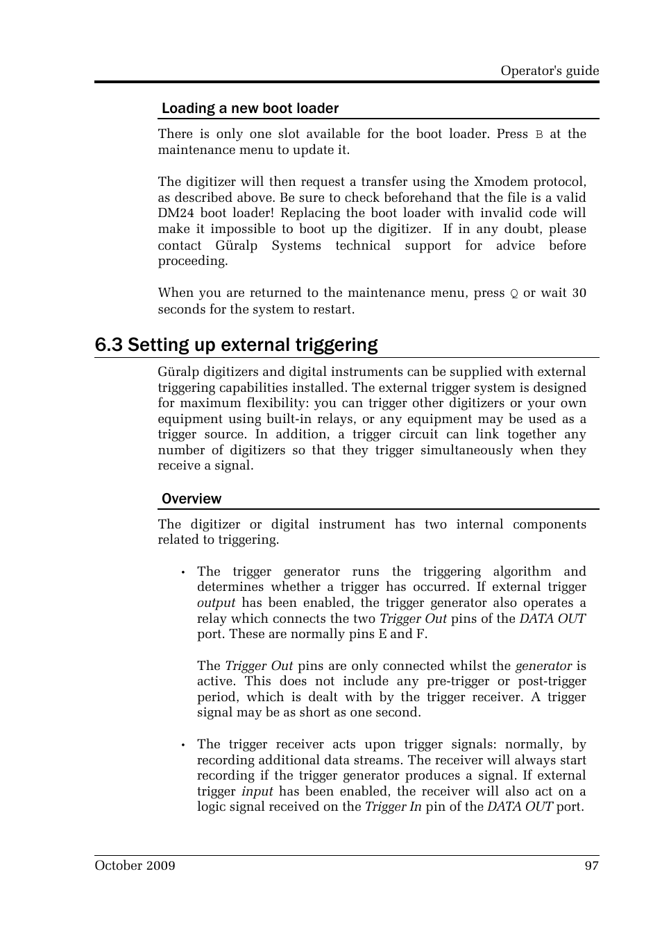 3 setting up external triggering | Guralp Systems CMG-DM24 User Manual | Page 97 / 122