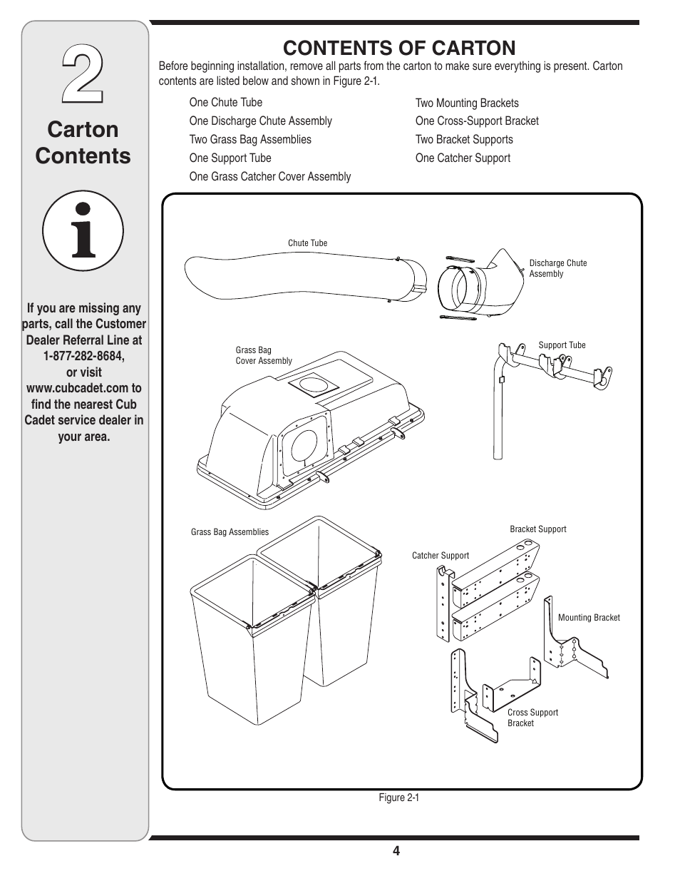 Carton contents, Contents of carton | Cub Cadet 19A70001000 User Manual | Page 4 / 12