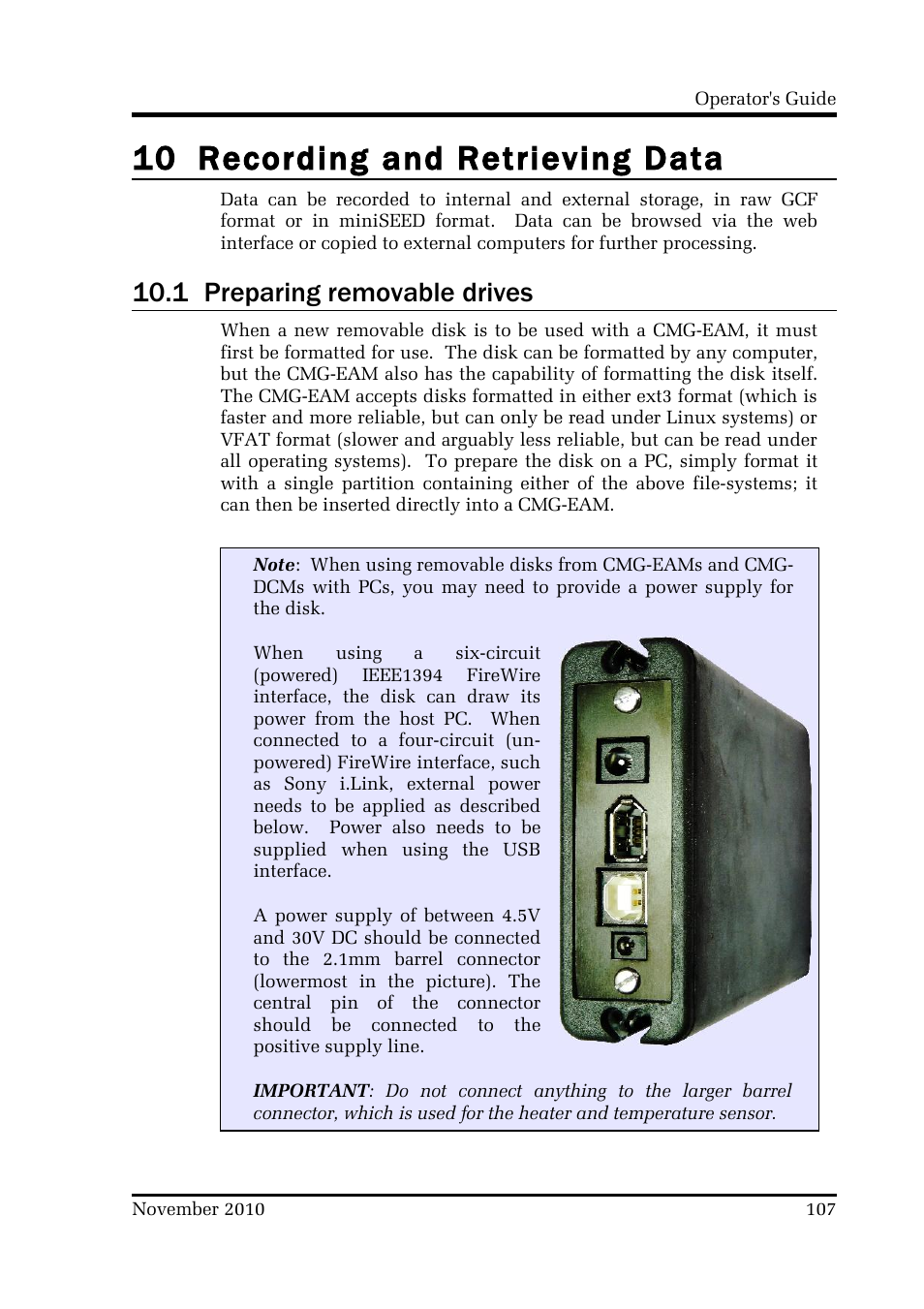 10 recording and retrieving data, 1 preparing removable drives | Guralp Systems CMG-DCM build <10,000 User Manual | Page 107 / 214